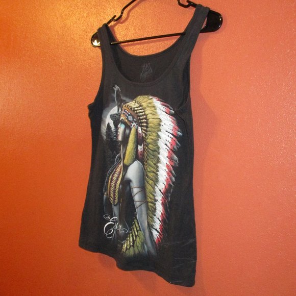 DC Angels Woman Large Black Blue White Graphic American Indian Chief Tank Top - Picture 5 of 7